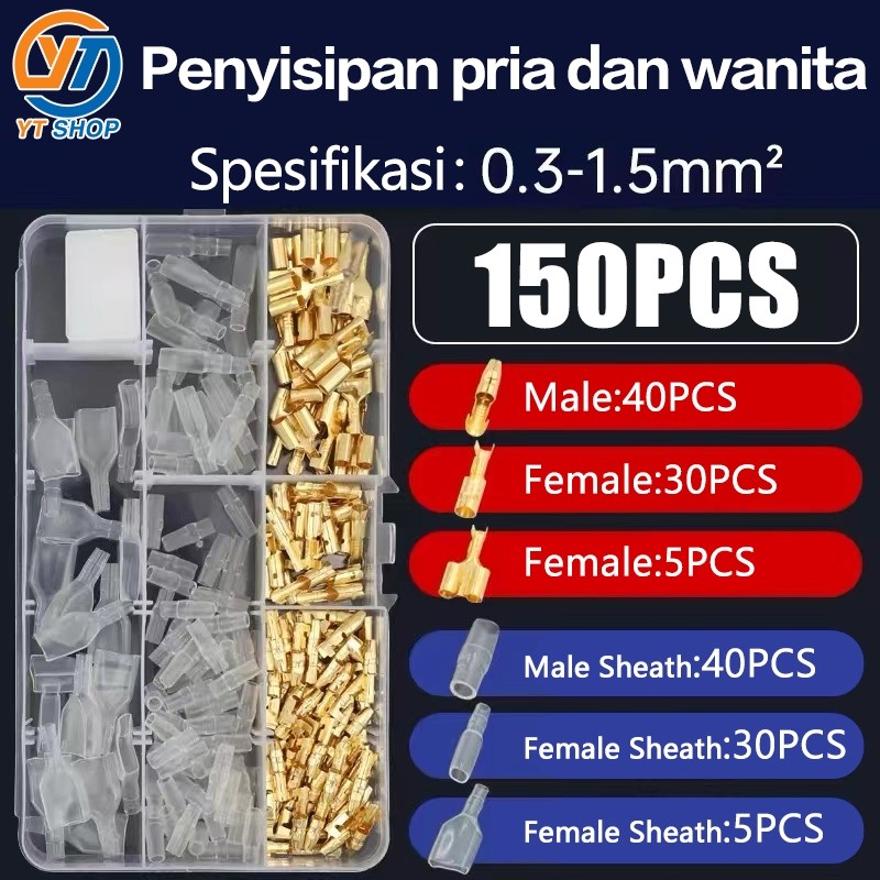 500PCS Cowok Cewek + Karet Kondom Skun Wire Crimp Connector Spade Kit Skun Kabel Motor BULAT Variasi