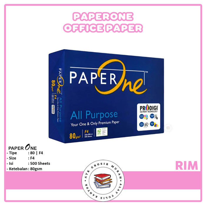 

Paper One - Kertas Print Fotokopi F4 80Gsm - Rim