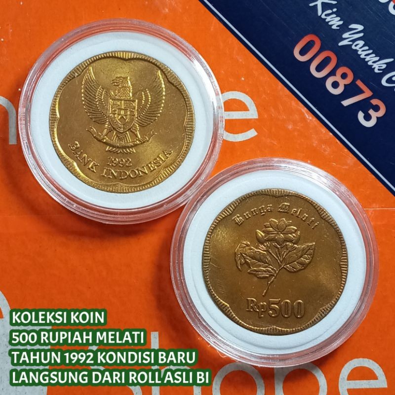 Uang Kuno Koin 500 Rupiah Melati Besar Tahun 1992 Langka Gress Baru Lustre Original Dari Roll+Kapsul