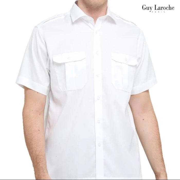 BEST SELLER kemeja pria guy laroche lengan pendek Double pocket. white. original