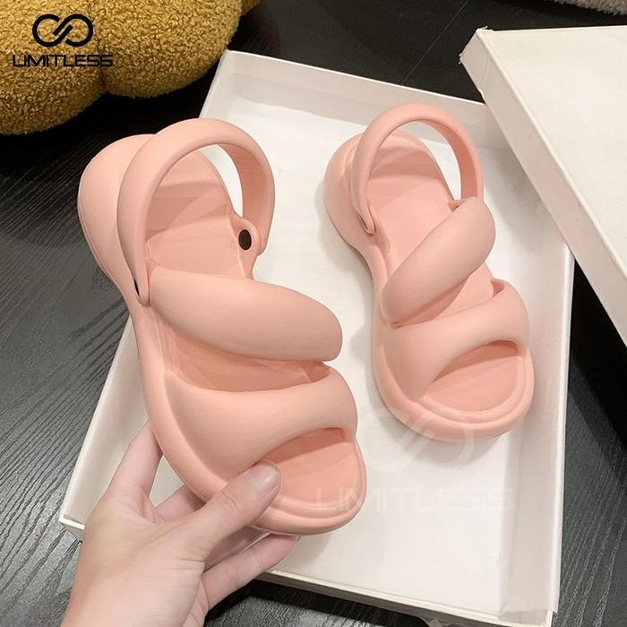 JTTOP" SENDAL WANITA MINISO SLIP ON PINK KOREA STYLE SENDAL SLOP CEWEK CASUAL POLOS STRAP DUA RINGAN
