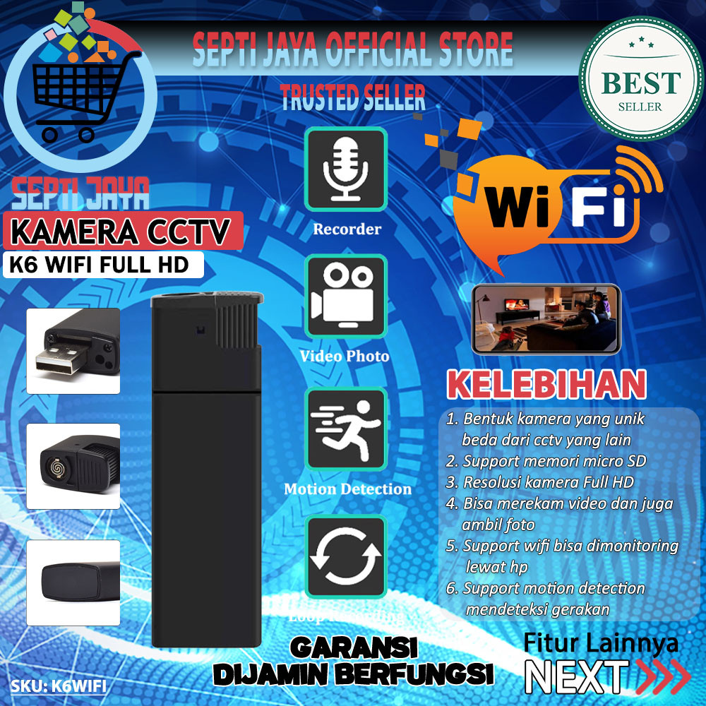 Spy Cam K6 WiFi Kamera Korek Api Elektrik 1080P 4K Kamera Pengintai Mini Tersembunyi Keamanan Camera