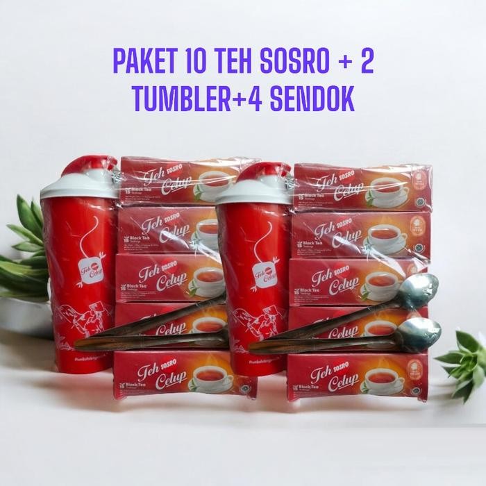 

(2 PAKET) 10 BOX TEH CELUP SOSRO + 2 TUMBLER + 4 SENDOK TEH - Minuman Pilihan Berkualitas Tinggi