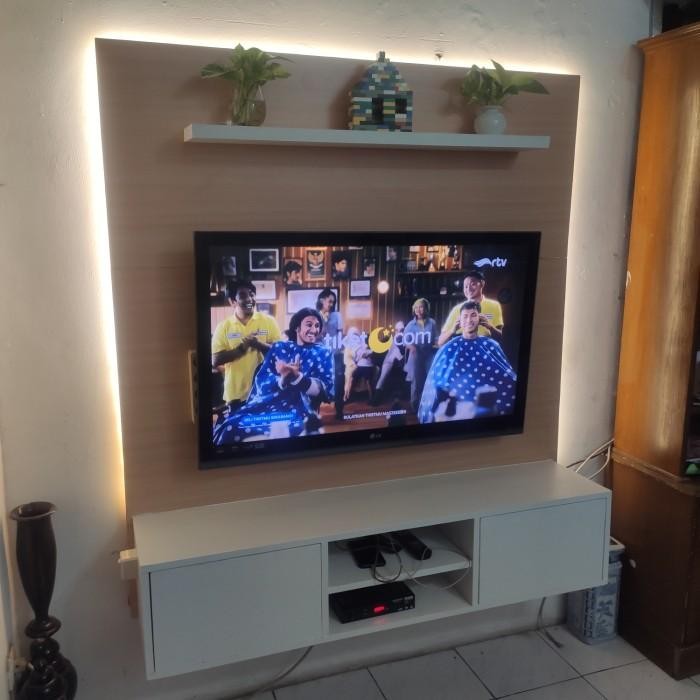 PREMIUM backdrop tv meja tv rak gantung ambalan hpl custom