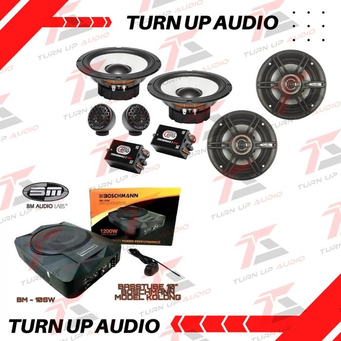 PREMIUM Paket Audio Full Set 4 Pintu Mobil Split Cello Coaxial Peerless sub