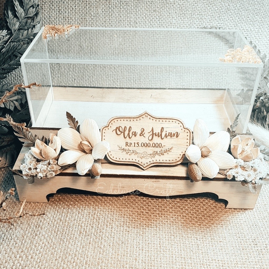 Kotak Uang Mahar Seserahan Kayu Akrilik Rustic