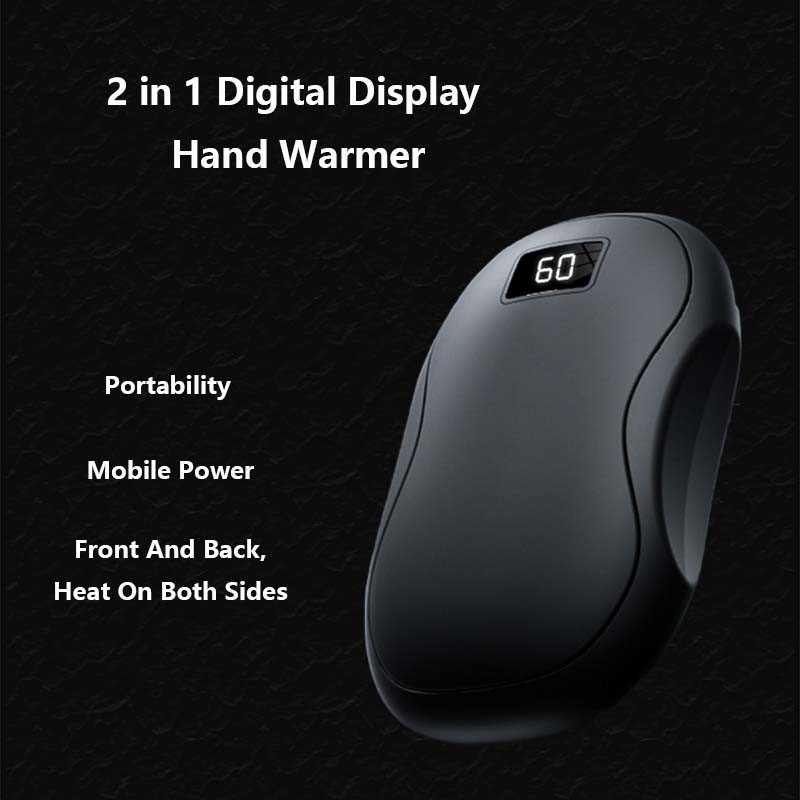 Terlaris 2 in 1 Black Rechargeable Hand Warmer Portable Rechargeable 3 Seconds Heating Hand Warmer