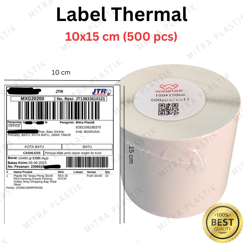 

Kertas Thermal Label 100 x 150 mm Isi 500 Pcs Stiker Barcode Resi 4" x 6" A6 WE!!