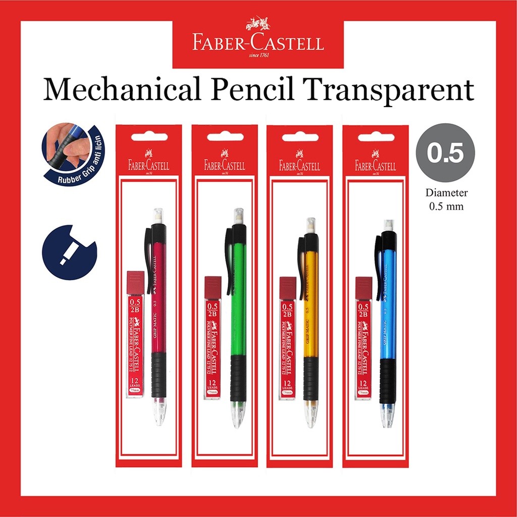 

Pensil Mekanik Faber Castell/Mechanic Pencil Transparan Blister/Ukuran 0.5 MM /GRATIS 1 Tube Refill