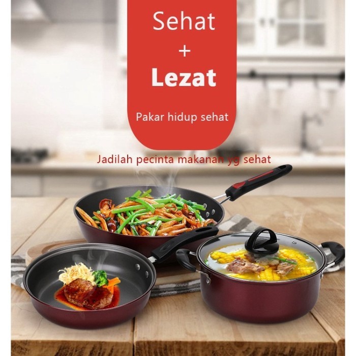 [Grosir] Panci Set 3 In 1 Combination Pot Anti Lengket Warna Frypan #Gratisongkir