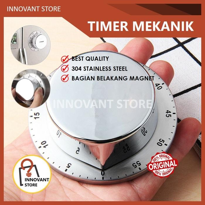 Timer Masak Dapur Manual Mekanik Magnet Kitchen Timer Analog Stainless