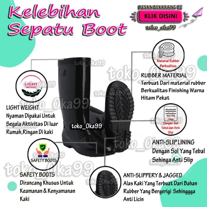 Sepatu Boots Pria Karet Panjang / Sepatu Boots Ap Pvc Tinggi / Safety