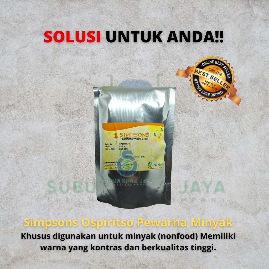 

Ospiritso Yellow G 1602 / Pewarna kuning basis minyak / Pewarna Minyak / Pewarna Lilin / solvent 250