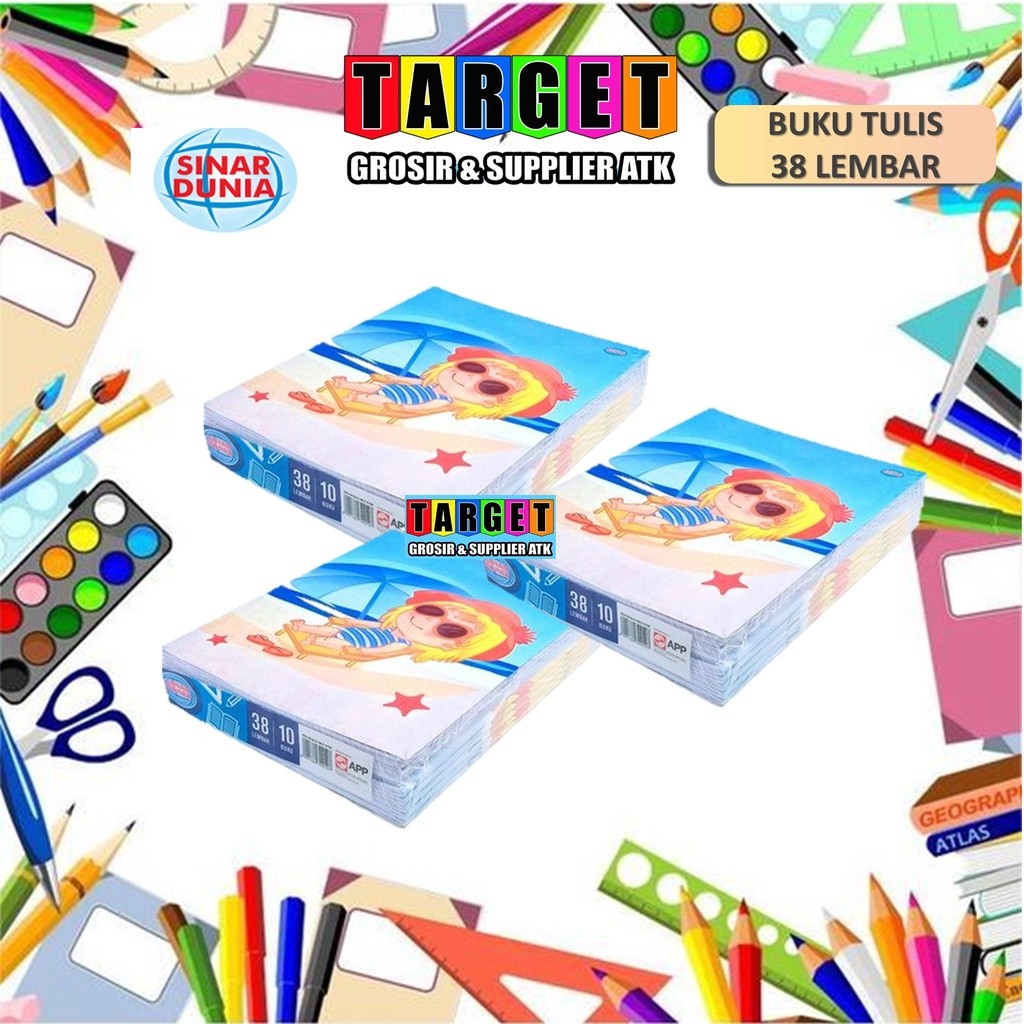 

BUKU TULIS SIDU SINAR DUNIA 38 LEMBAR (10 buku) / BUKU TULIS OKEY KIKY 38 LEMBAR (10 buku)