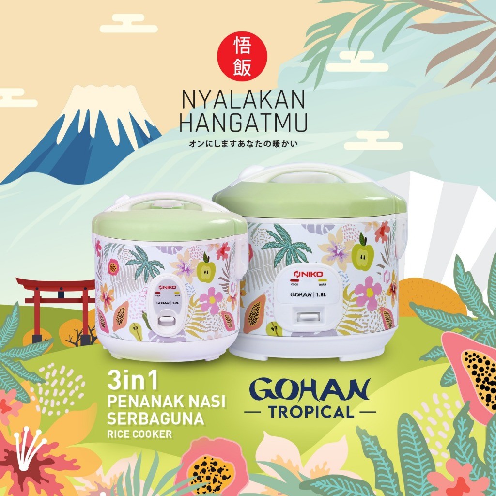 Niko Rice Cooker Kecil 1.2 L Gohan Magic com niko Culture dan Tropical