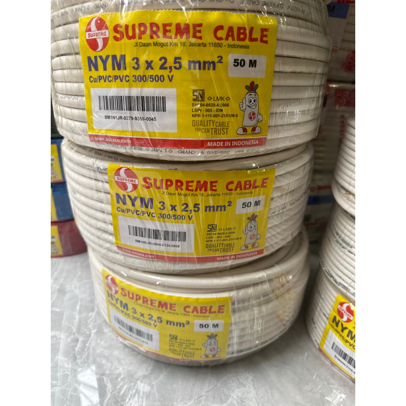 kabel supreme nym 3x2.5mm putih (1roll 50 meter) / supreme nym 3x2.5 mm
