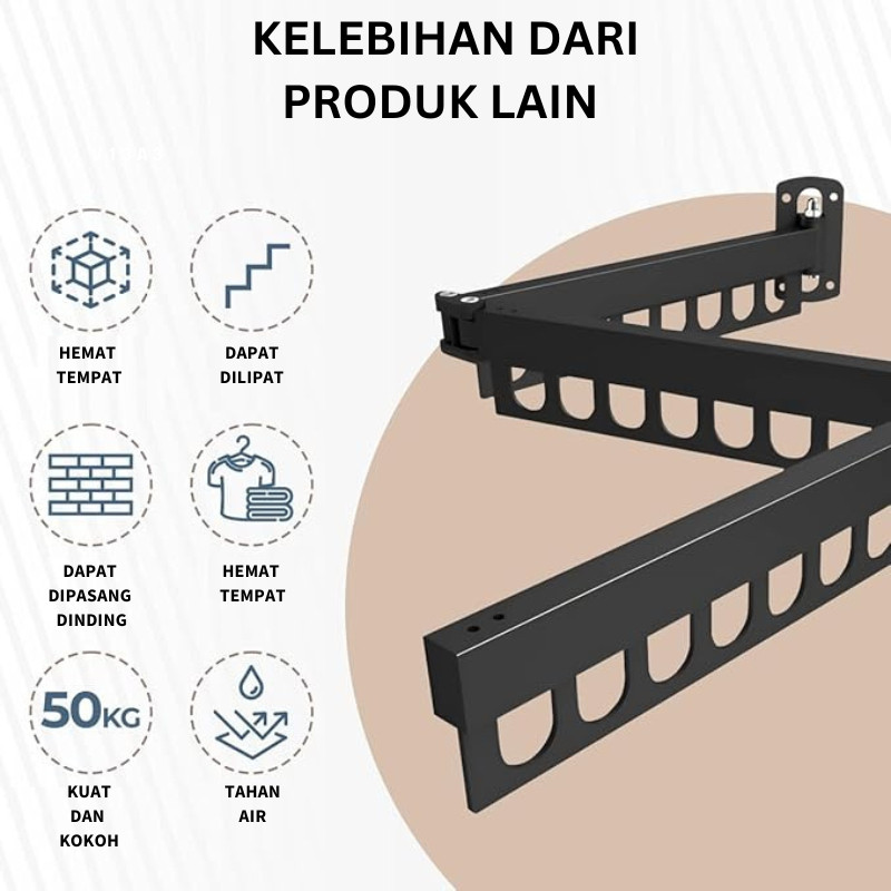 TERBARU Jemuran Dinding Baju Aluminium Jemuran Lipat Gantung / Jemuran Dinding Tarik Lipat Panjang