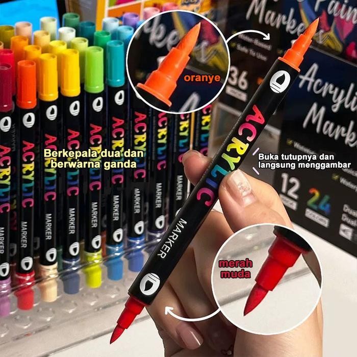 

Big Boss - Spidol Warna Set Acrylic Marker Dual Head Watercolor Drawing Pen 24/48/72 Quick-Drying