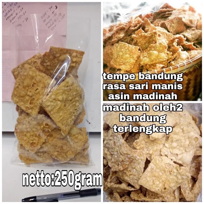 

KERIPIK TEMPE MANIS /TEMPE SARI MANIS KHAS BANDUNG FAVORIT 250Gr WE!!