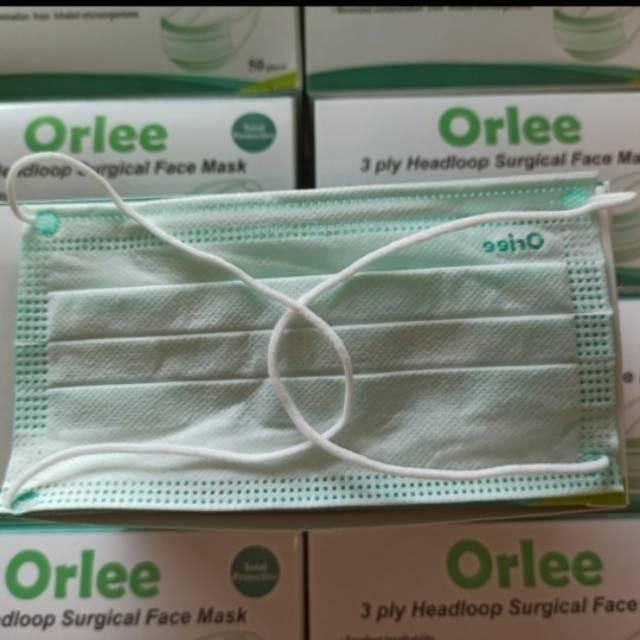 SALE!! MASKER BEDAH MEDIS 3PLY 3 PLY HEADLOOP HIJAB ORLEE SURGICAL KEMENKES