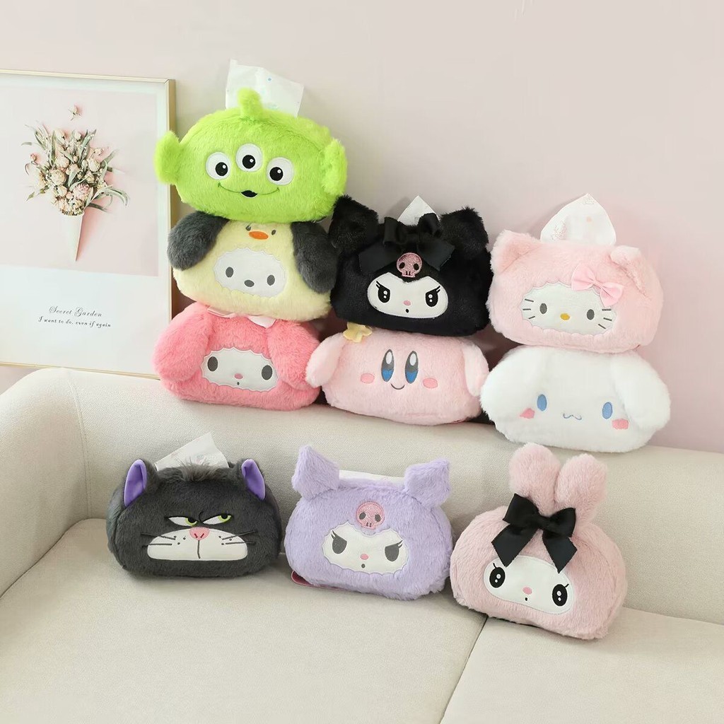 Tempat Tisu Tissue Cover Sanrio Cinnamoroll Melody Kuromi Boneka Fluffy Lucu Mobil SH Kies