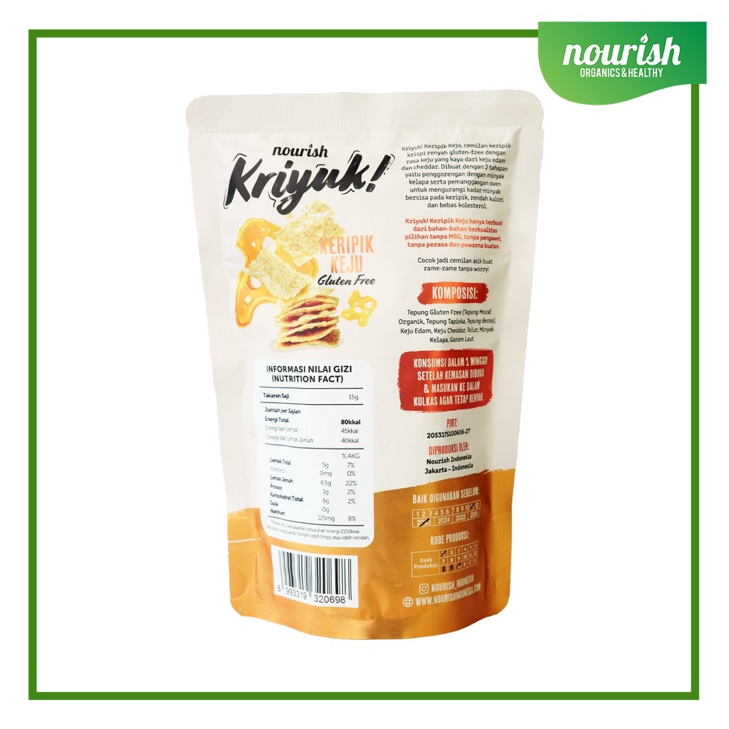 

Olivoliv Snack Kriyuk! Keripik Keju Edam Gluten Free Bebas Kolesterol, No Msg 60G