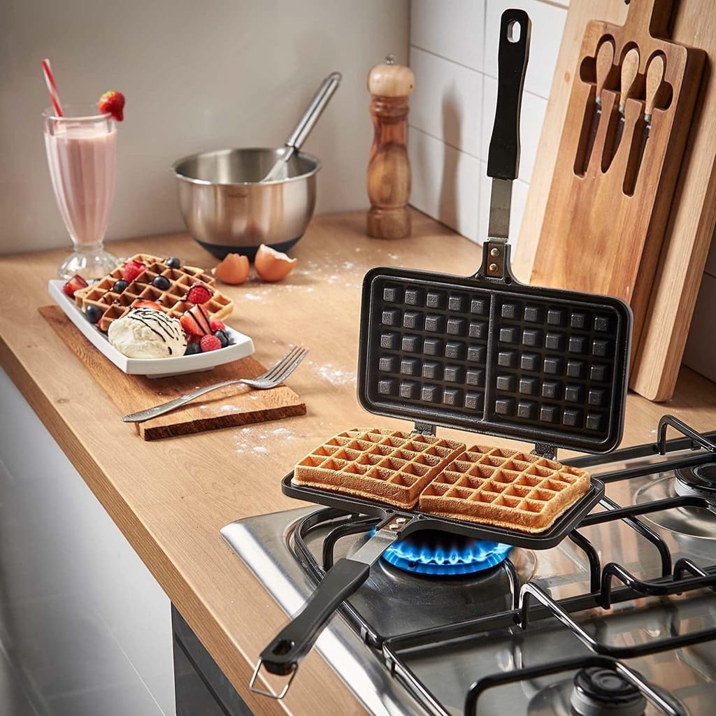 WAFFLE MAKER BELGIAN CETAKAN WAFLE MANUAL PERSEGI DOUBLE CROFFLE KOMPOR GAS CETAKAN WAFFEL WAFEL