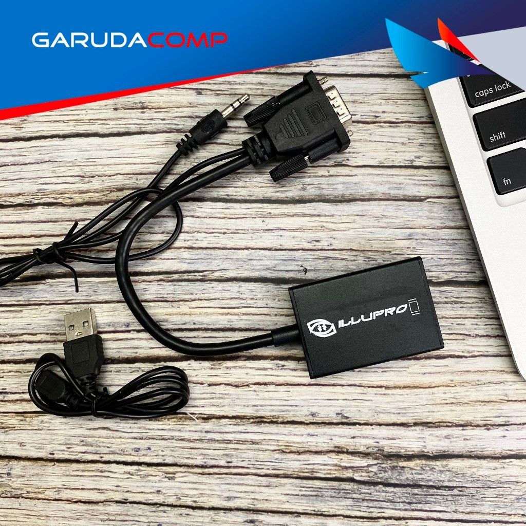 MD Illupro Converter VGA to HDMI with Power Kabel Konverter VGA Audio to HDMI