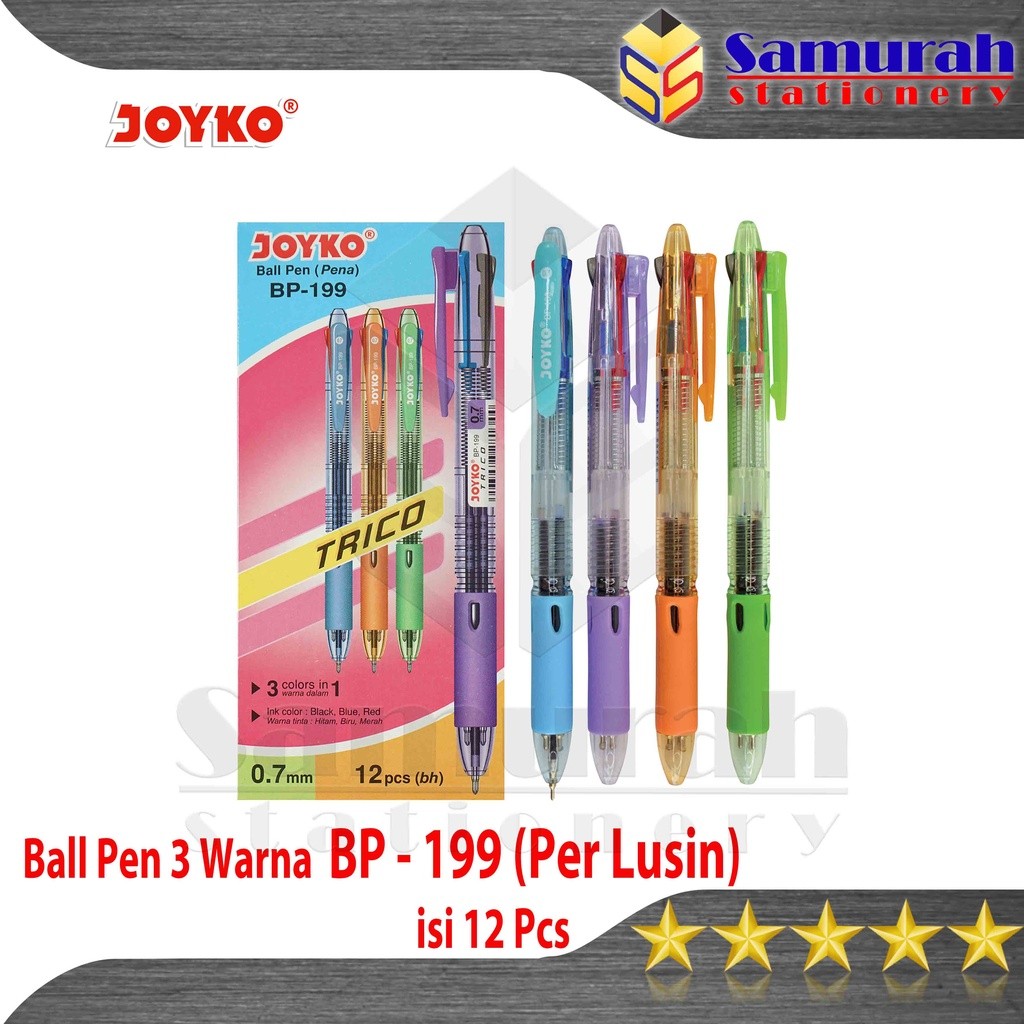 

Pulpen Joyko Trico 3 Warna BP 199 / Ball Pen BP-199 3 Warna 0.7 mm/ Ballpen Cetek BP199 3 W / Hitam