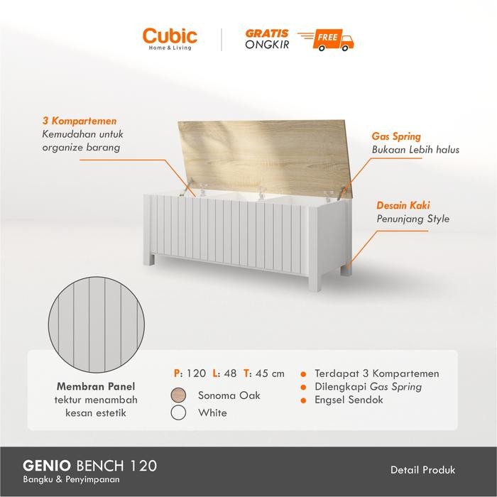 Cubic Bangku Storage Serbaguna / Kursi Panjang / Genio Bench 120