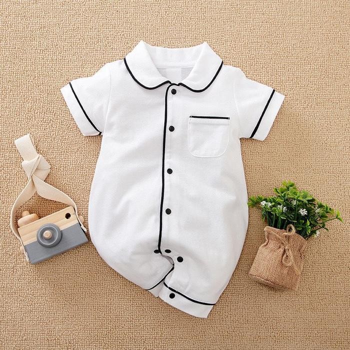 Brownieground Jumper Newborn Bayi Perempuan Dan Laki-Laki Kembar Lengan Pendek Baju Polos Bahan
