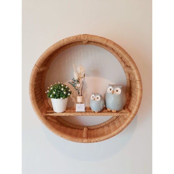 Terlaris Rak Dinding Rotan Bulat / Hiasan Dinding Anyaman/ Rak Gantung Dinding
