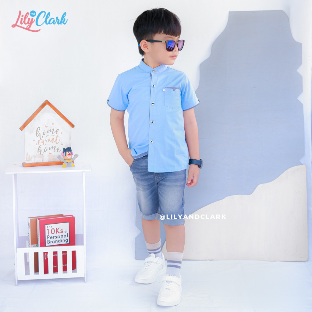 LILY AND CLARK Kemeja pendek anak warna Steel Blue KP12
