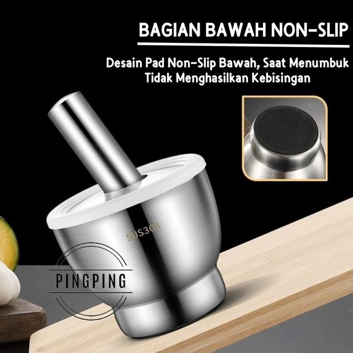 PINGPING - Cobek Stainless / ulekan Stainless / Tumbukan Bumbu Dapur Dengan Tutup Alat Steel