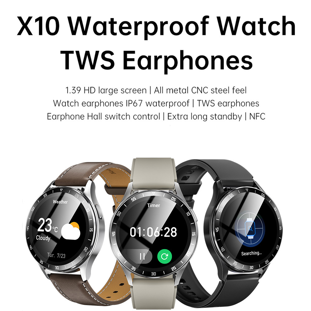 Headset NFC Smart Watch TWS 2 in 1 Wireless Bluetooth Earphone Blood Pressure Heart Rate TestingSpor