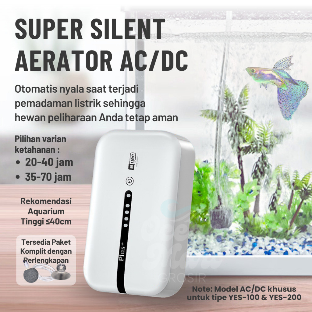 Wrmiaw - Aerator Pompa Udara ACDC Silent USB Aquarium Gelembung Air Pump AC DC Oksigen Baterai Cas
