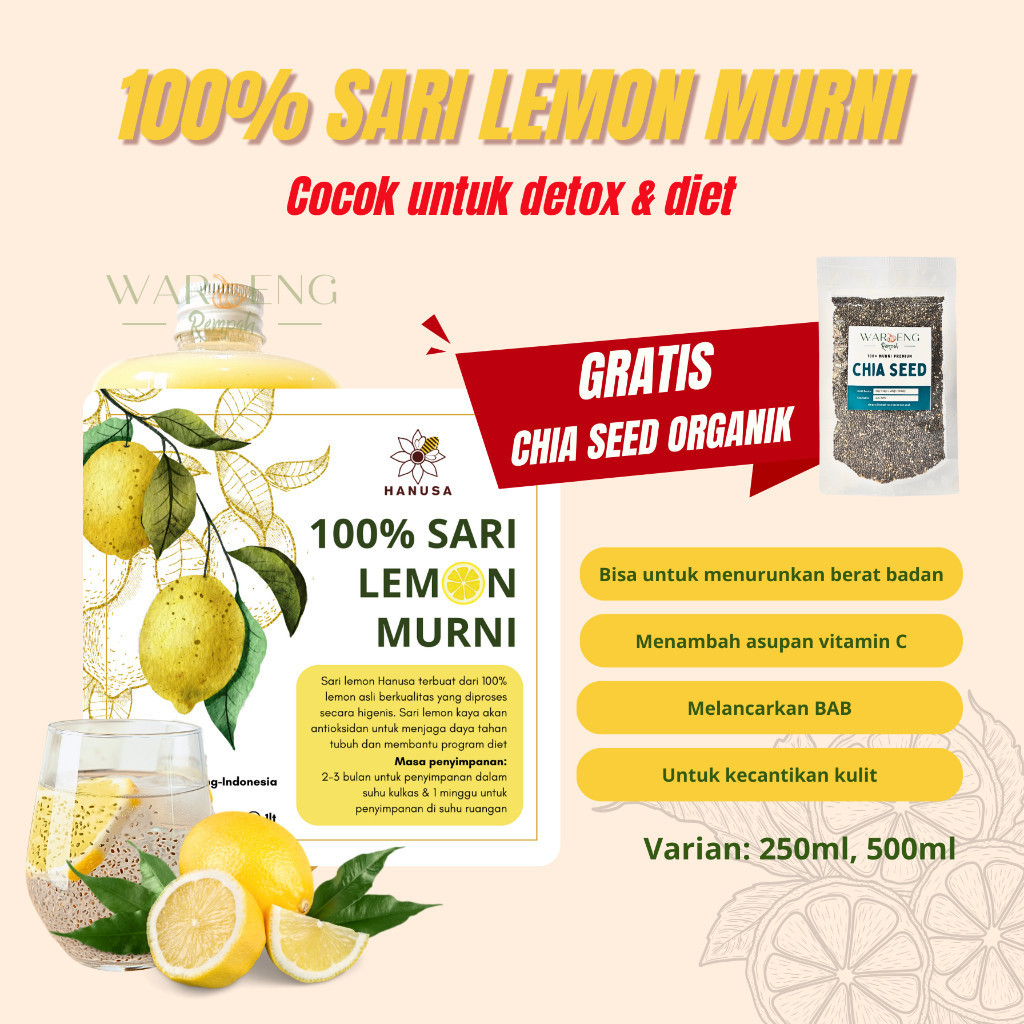 

Hanusa - Sari Lemon Murni GRATIS BLACK CHIA SEED ORGANIK / Sari Lemon Asli Premium / Waroeng Rempah