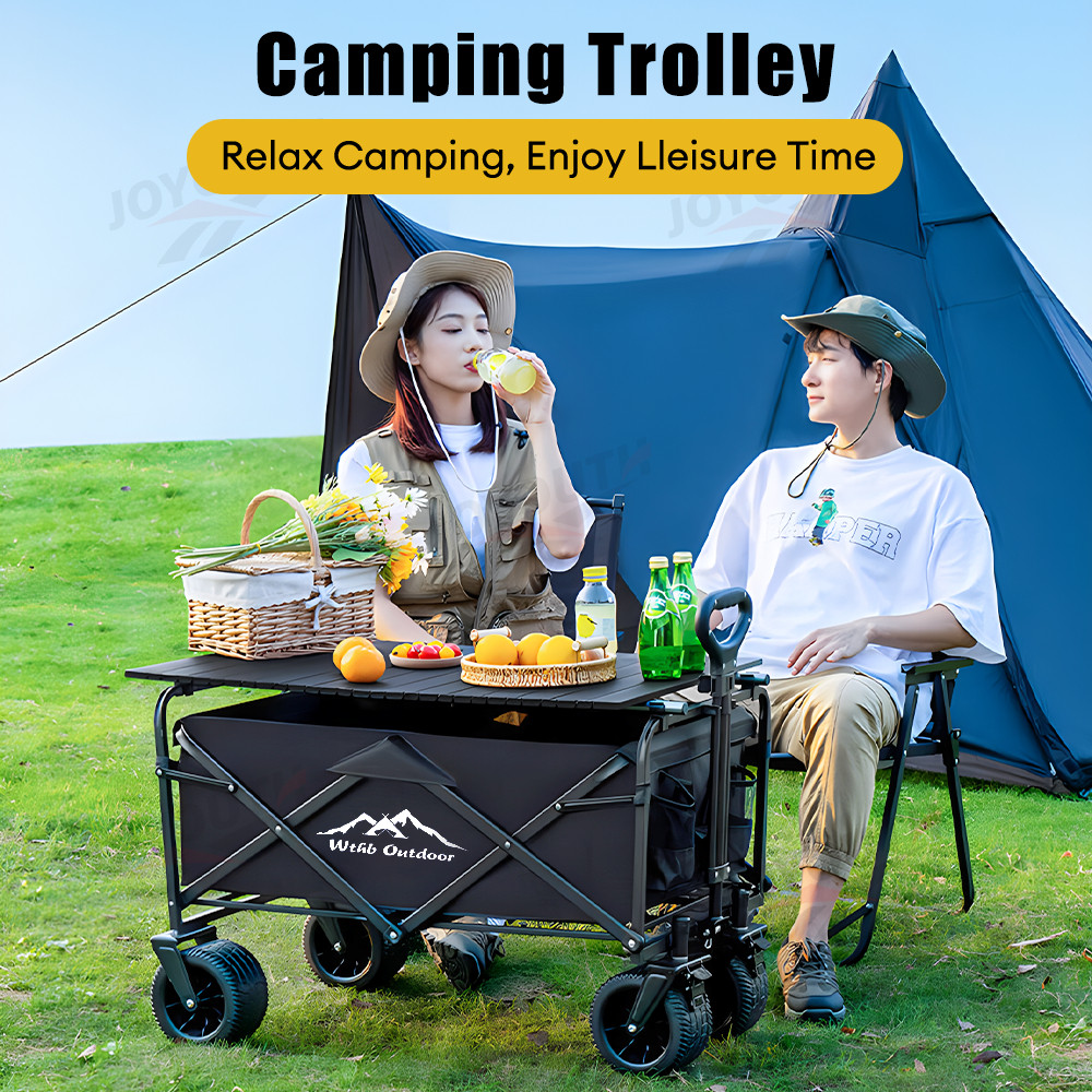 JOY Troli Barang Outdoor Trolley Camp Wagon Keranjang Belanja Brake Troli Piknik Besar Roda Besar