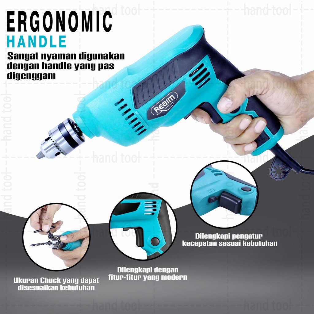 Reaim Mesin Gerinda Tangan dan Mesin Bor Listrik 13mm Set Gerinda dan Bor Paket Bor Gerinda Free
