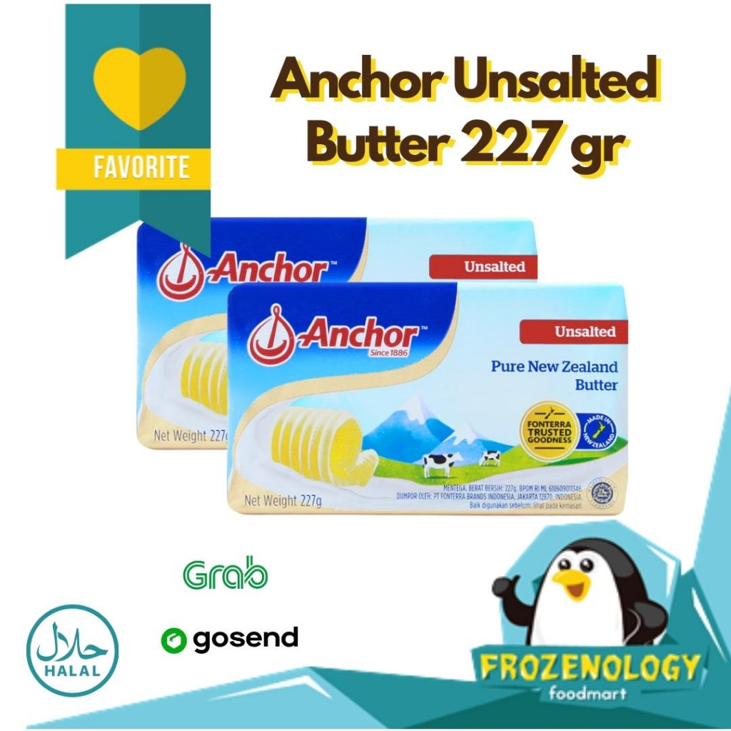 

Anchor Unsalted butter 200gr Mentega Tawar Import Halal
