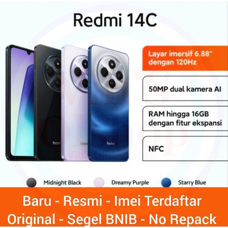 Xiaomi Redmi 14c NFC 8/256 & 6/128 Resmi / Redmi 14c NFC 8+8 / 6+6 Ram & 128GB/256GB Rom / Helio G81