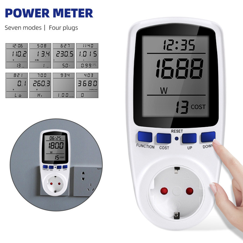 Digital Voltage Wattmeter Power Meter 110/250V Consumption Watt Energy Kwh Socket Eu/Us/Uk /Fr Plug