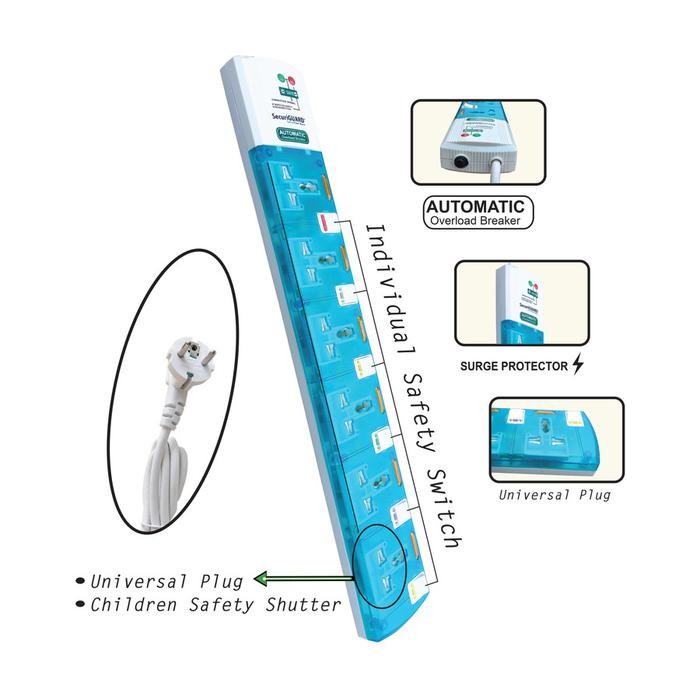 Bagus Securiguard Steker Strip Universal Tsp 6 Lubang Colokan Listrik