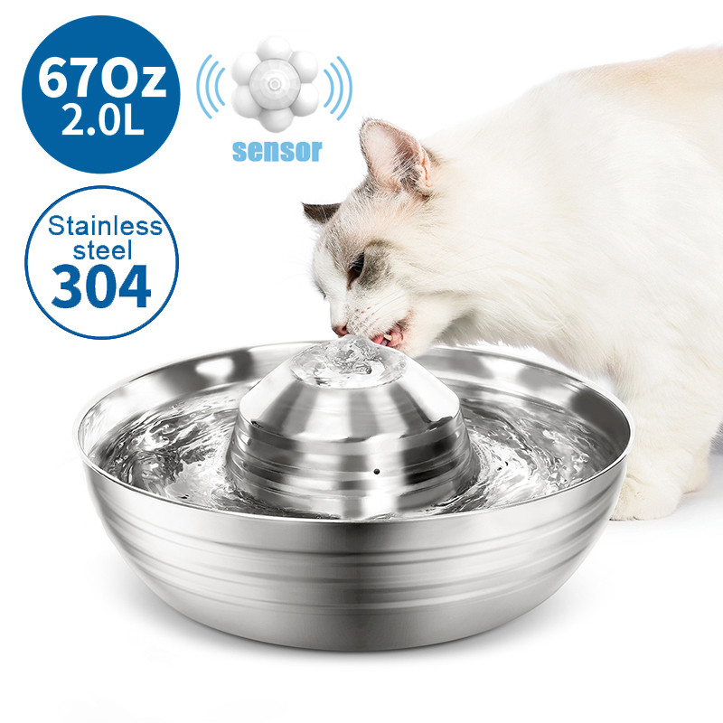 Dispenser Air Minum Kucing Sensor Air Mancur Kucing Baja Tahan Karat Air Mancur Otomatis Sangat Tena