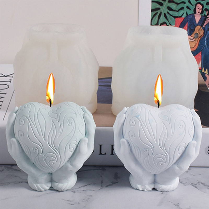 Cetakan Silikon Lilin Cinta Memegang Dua Tangan Alat Pemanggang Coklat Sabun Plester Pembuat Lilin B