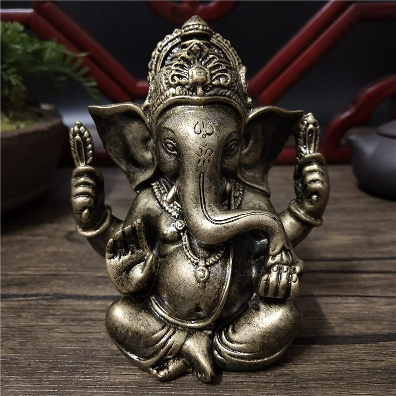 Warna Perunggu Patung Buddha Ganesha Ornamen Resin Patung Dewa Gajah Dekorasi Rumah Patung Buddha Be