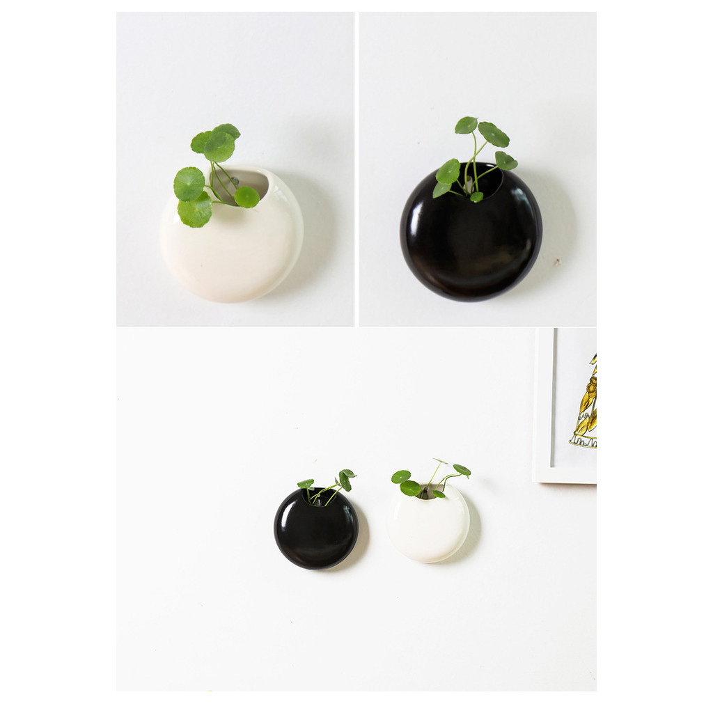 Keramik Hidroponik Retro Korea Hitam dan Putih Pot Bunga Berdaging Gantung Dinding Pot Tanaman Seder