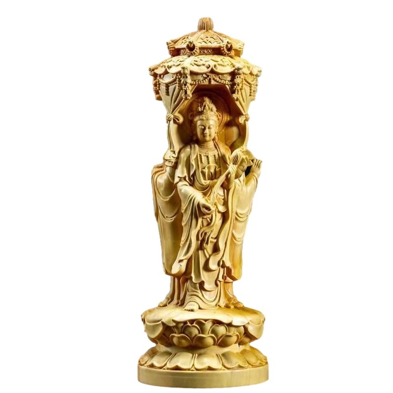 Patung Buddha Tiga Sisi Ukiran Kayu dari Patung Tiga Orang Suci Guanyin Amitabha Patung Ornamen Deko