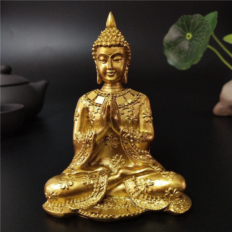 Patung Buddha Thailand Emas Dekorasi Taman Rumah Patung Buddha Meditasi Patung Hindu Fengshui Orname