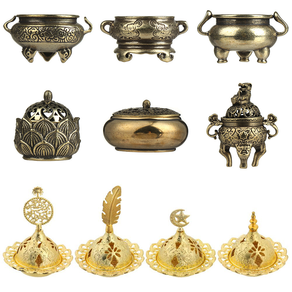 Pembakar Dupa Mini Qilin Kepala Berongga Lotus Retro Kuningan Pedupaan Tempat Tongkat Dupa Gaya Kuno